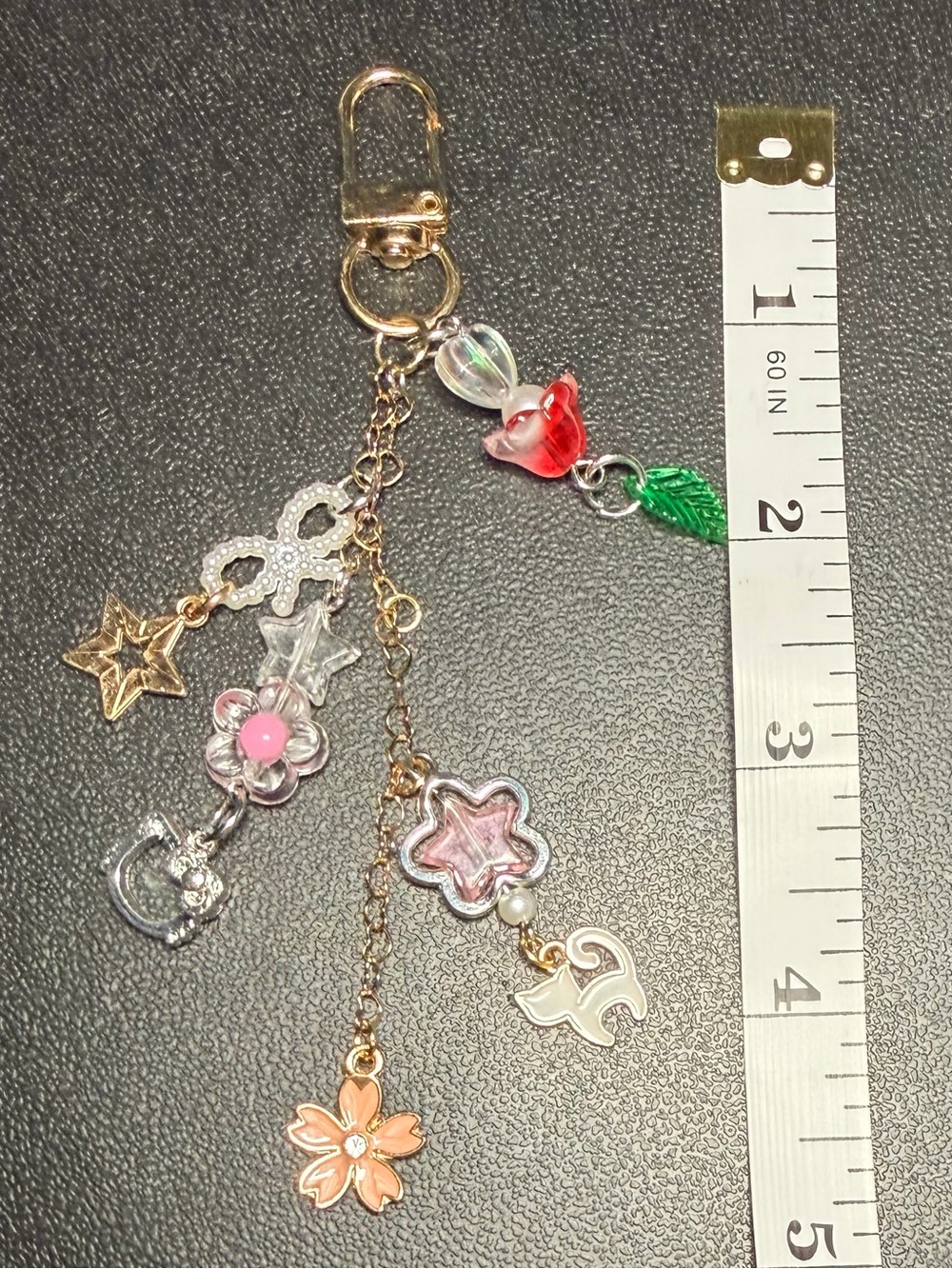 ✨Handmade✨ Gold Charm Keychain with Hello Kitty & Flower Charms